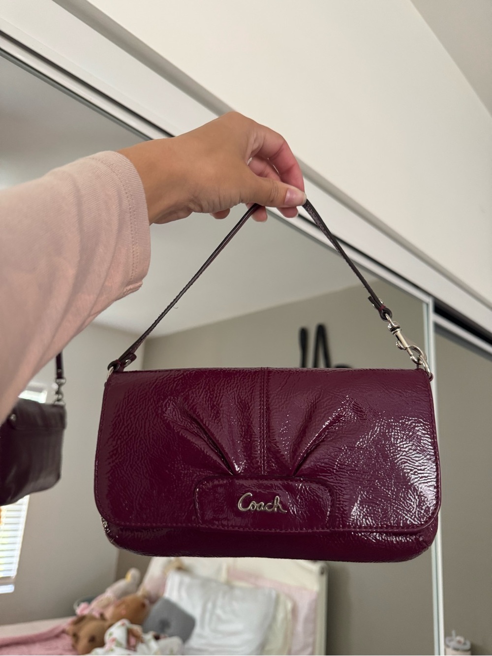 Coach Women's Burgundy Patent Leather Shoulder Bag